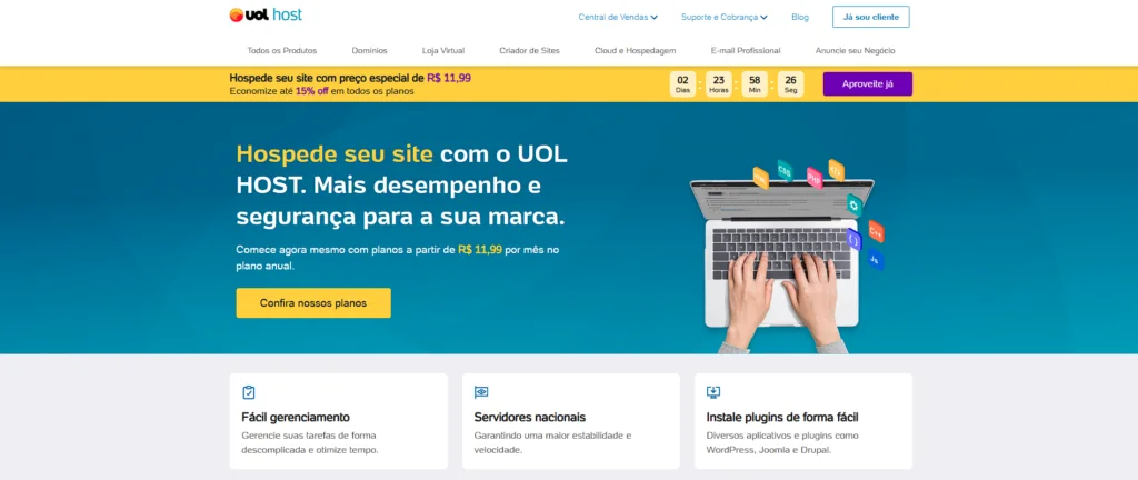 Pag inicial hospadagem Uol meu negocio